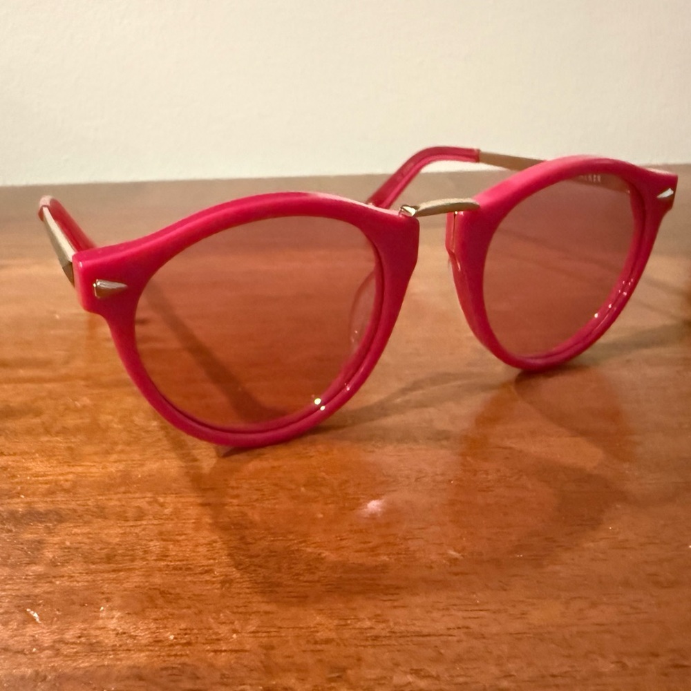 ICONIC NWOT Karen Walker Hot Pink Sunglasses with gold accents and case - Picture 3 of 13